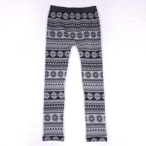 Soho Girls Fair Isle Leggings One Size Black Gray Nordic Winter Snowflake Print